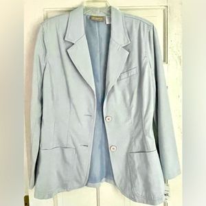 Liz Claiborne Pale Blue Microsanded Cotton Blazer Jacket Lined Size 10 NWT